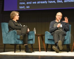 Emily Bender and Ted Chiang on stage